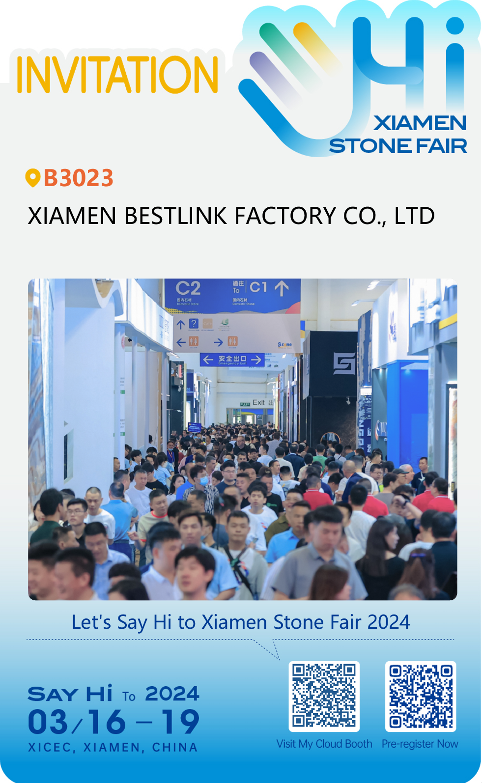Bienvenido a B3023 Xiamen Bestlink Factory Co., Ltd. La 24ª Feria Internacional de Stone de China Xiamen